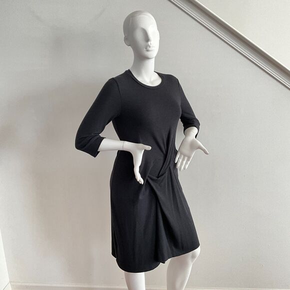 Veronique Miljkovitch Dress M Gray Drapey Midi Asymmetrical Shift - Picture 9 of 9